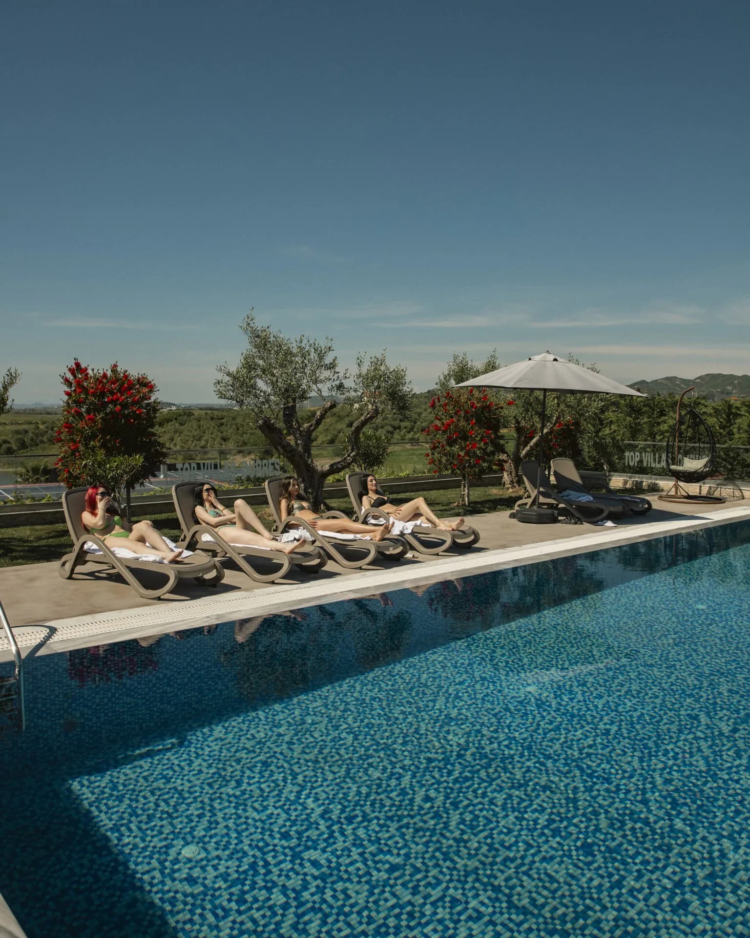 Villa pool at sunset